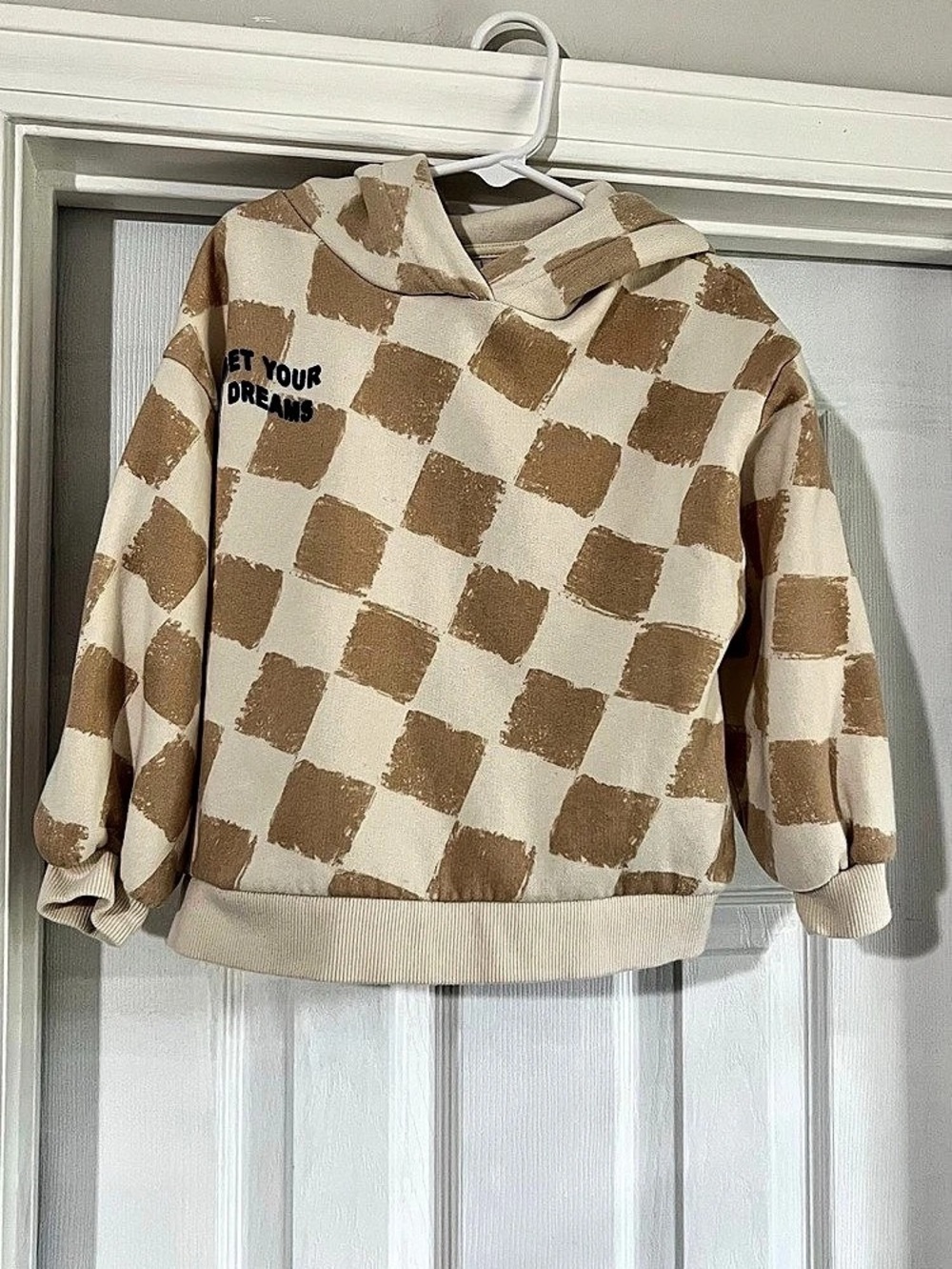 ZARA Get Your Dreams Checkered Hoodie Girls Size 6